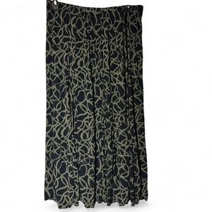 CHICOS Black Tan Abstract Pleated Peasant Maxi Skirt Womens Sz 3 Flowy Lagenlook